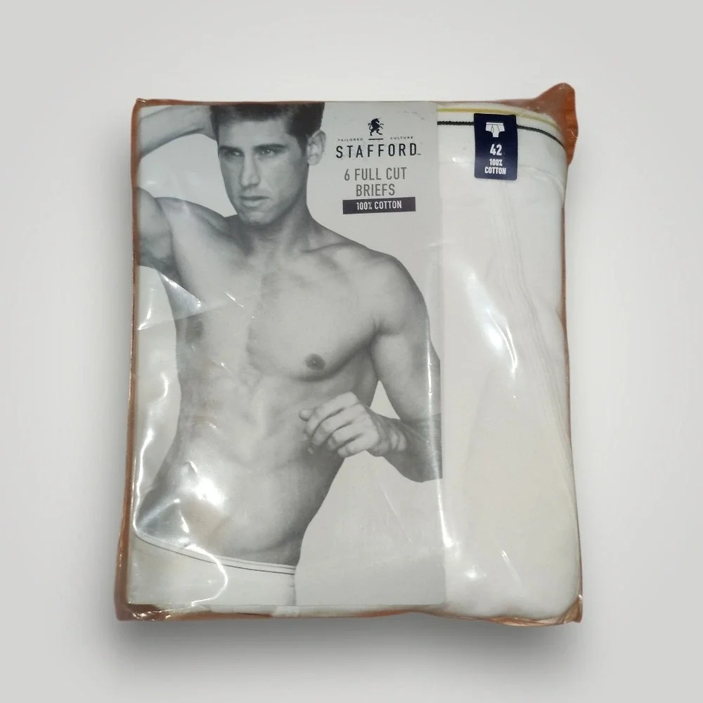 Stafford Full Cut Briefs Mens Size 42 White 100% Cotton Classic 12 Pack Lot‎ NEW